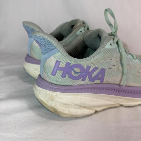 Hoka One One Clifton 9 Womens Size 10D Wide Green Purple Blue Running Athletic - Picture 4 of 15